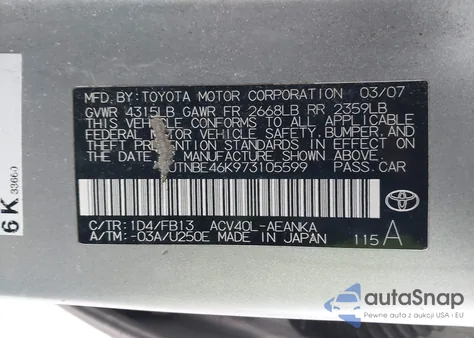 2007 Toyota Camry Ce из США, поврежденный, VIN JTNBE46K973105599